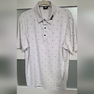 PXG White Polo with Small Navy Micro-Print